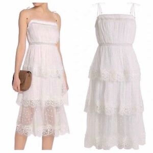 Zimmermann White Tiered Lace Midi Dress
